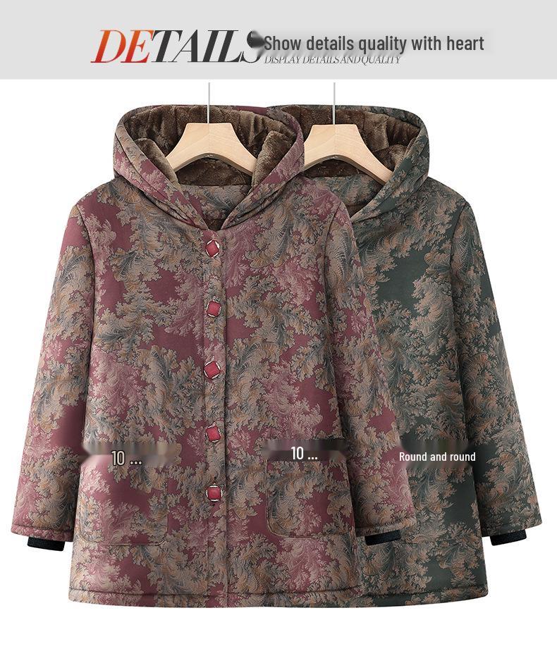 Mormors vinterbomullsjacka med fleecefoder: Varm, förtjockad jacka för äldre