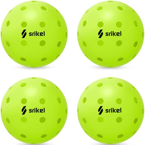 Srikel Outdoor Pickleball - USAPA Approved, Seamless Rotomold Design for Durability, 4-Pack Greens, 40 Holes of Crack-Resistant Pickleball for