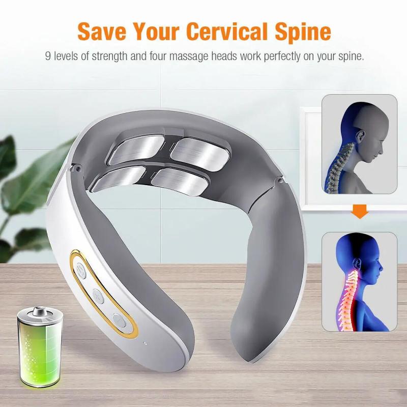 EMS Electric Neck Massager 6 Modes 9 Gears Neck Shoulder Massage Wireless Cervical Spine Massager Heating Physiotherapy