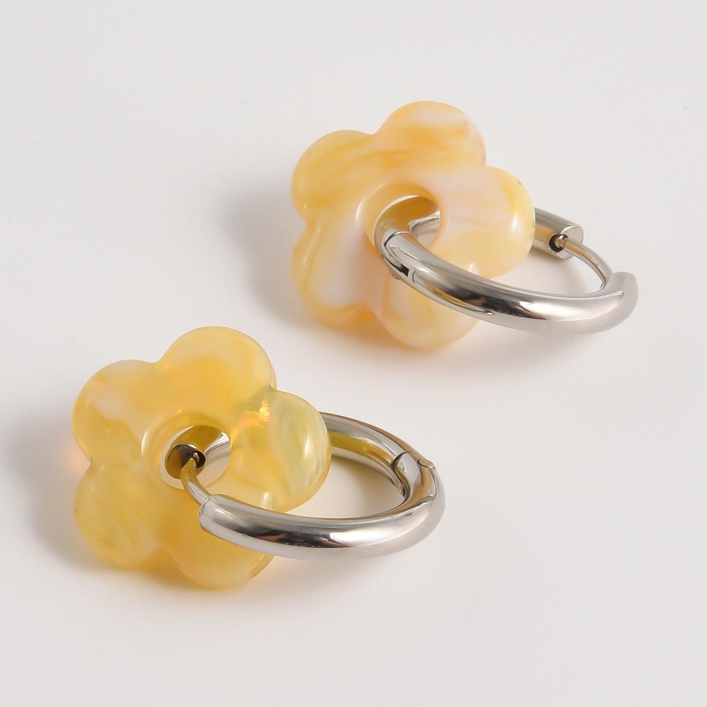 Bunte Blumen Glas Tropfen Anhänger Ohrringe Gold Farbe Kreis Ohrbügel Creolen Edelstahl Ohrringe Modeschmuck für Damen