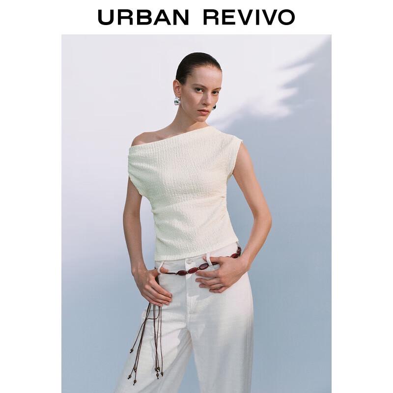 UR Women s 2025 Autumn Casual Slant Shoulder Textured Slim Fit T-shirt L