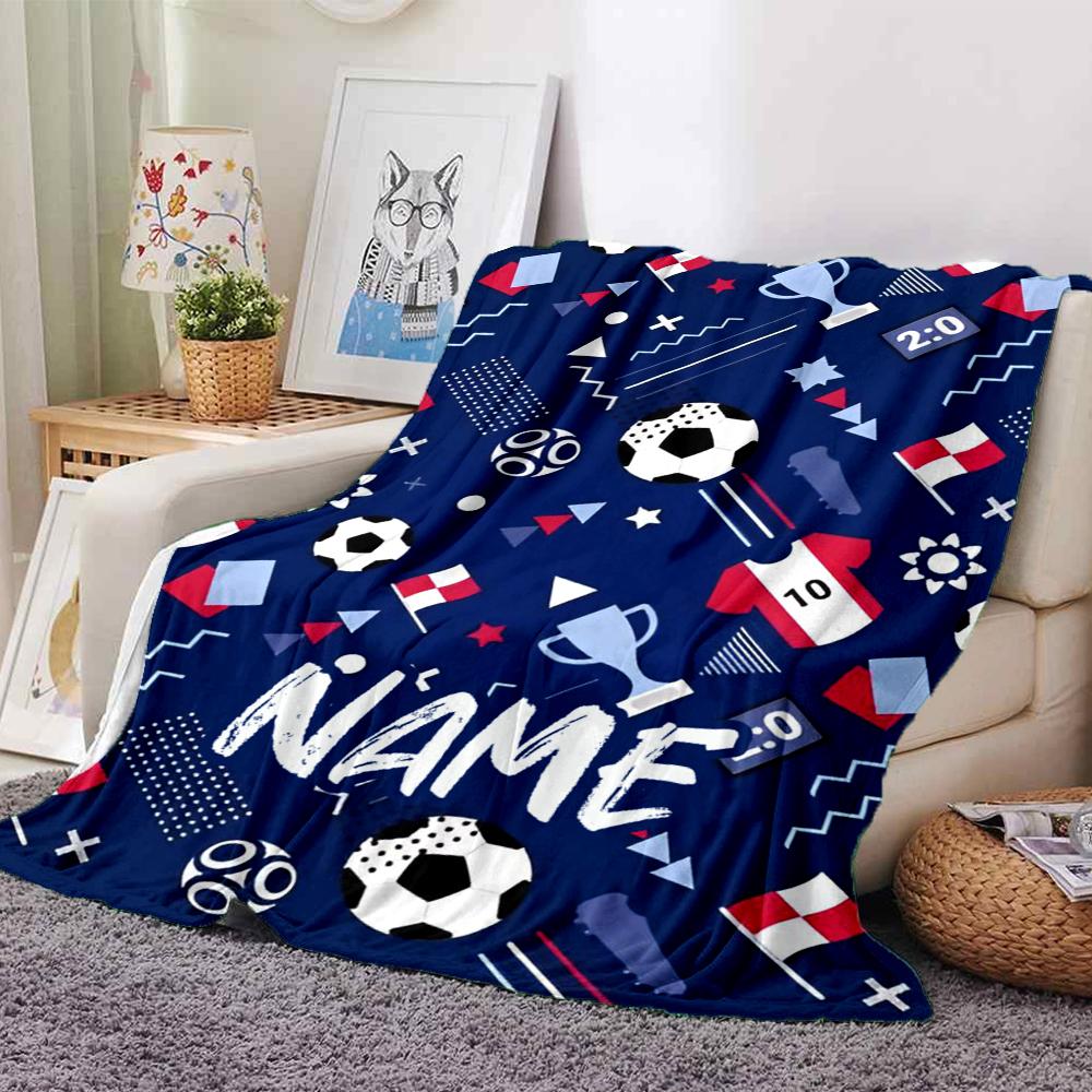 Custom Name Soccer Theme Printed Blanket - Perfect for Couch, Bed, Travel & Outdoor Use | Machine Washable, Cozy & Durable.
