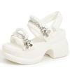 Mode 8,5 cm Peep Toe Hoher Dicker Boden Freizeit Sommer Schuhe Plateau Urlaub Slingback Keil Flache Lässige Sandalen Haken Damen Sandalen
