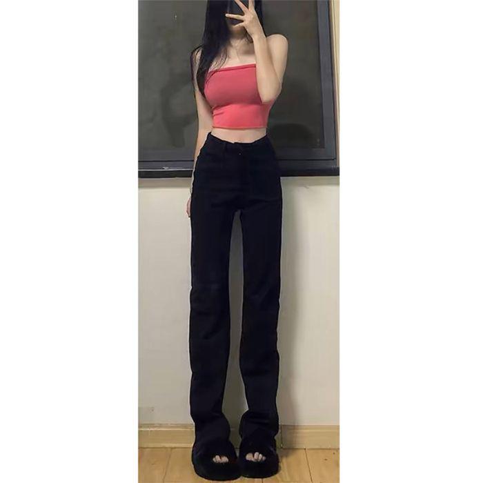 

Женские черные джинсы с высокой посадкой и широкими штанинами - Стройнящие, Повседневные и Универсальные Medium (M) чёрный