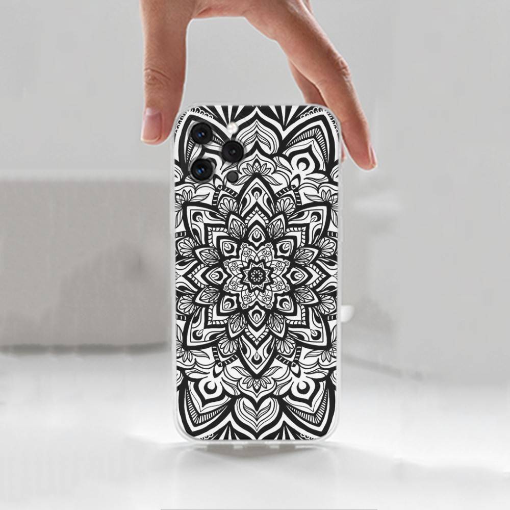 Totem Colorful Flower Mandala For iPhone 12,Mini,16,X,13,XR,15,Pro,17,Plus,11,Max,14,SE,XS,Transparent Soft Cover Case