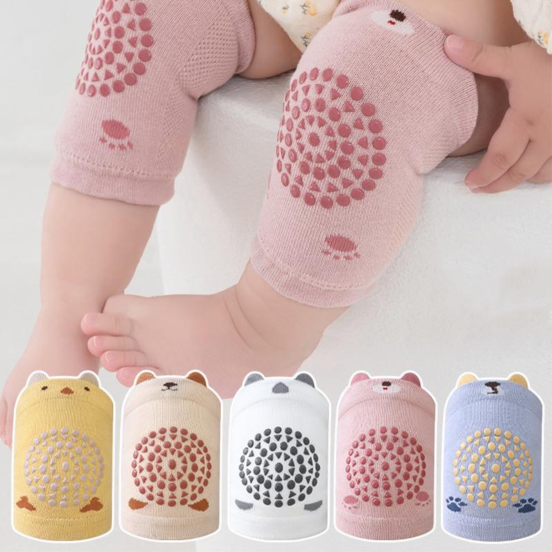 1 Pair Class A Xinjiang Combed Cotton Baby Crawling Knee Pads, Hollow Mesh Anti-Slip Silicone Dot Knee Leg Warmers for Toddler 0-5 Years Four Seasons