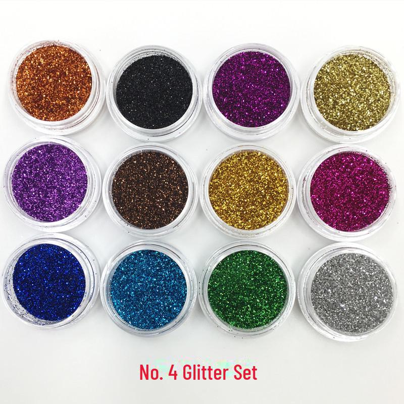 Nail Art Glitter Sequins Set: 12 Colors - Plum Blossom, Star, Hexagonal, Heart