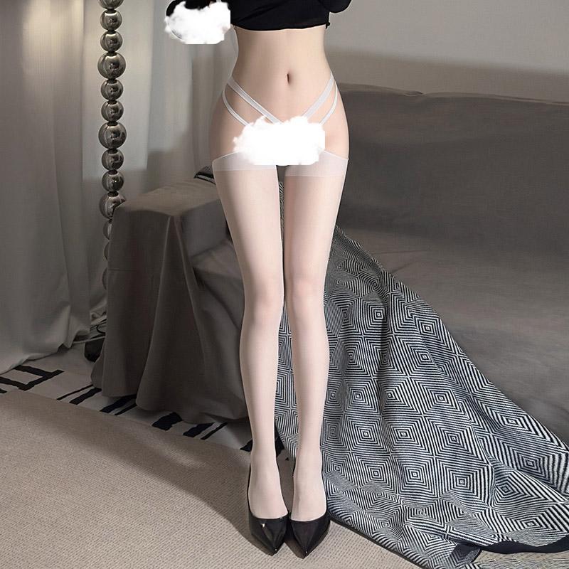 Cross Faceted Hollow Crotch Jumpsuit Stockings Women's Black Silk Sexy Creative Mood Abstinence Leggings