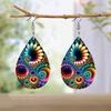Bohemian Style Colorful Kaleidoscope Mandala Pattern Tears Earrings Lightweight Fashion Waterdrop Shape PU Leather Earrings
