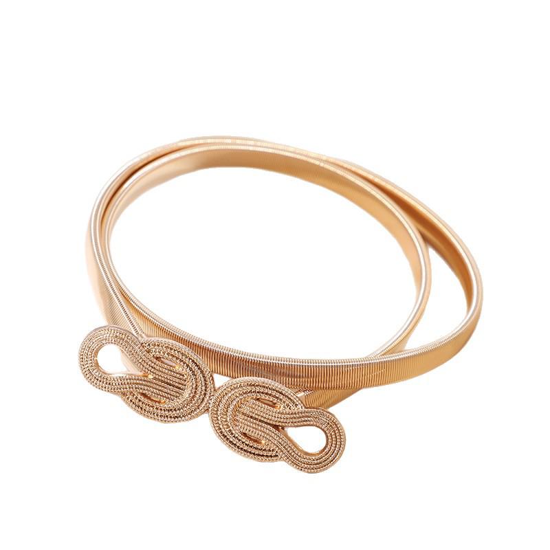 Women's Gold Elastic Waist Chain Belt for Dresses - Versatile Skinny Metal Waistband