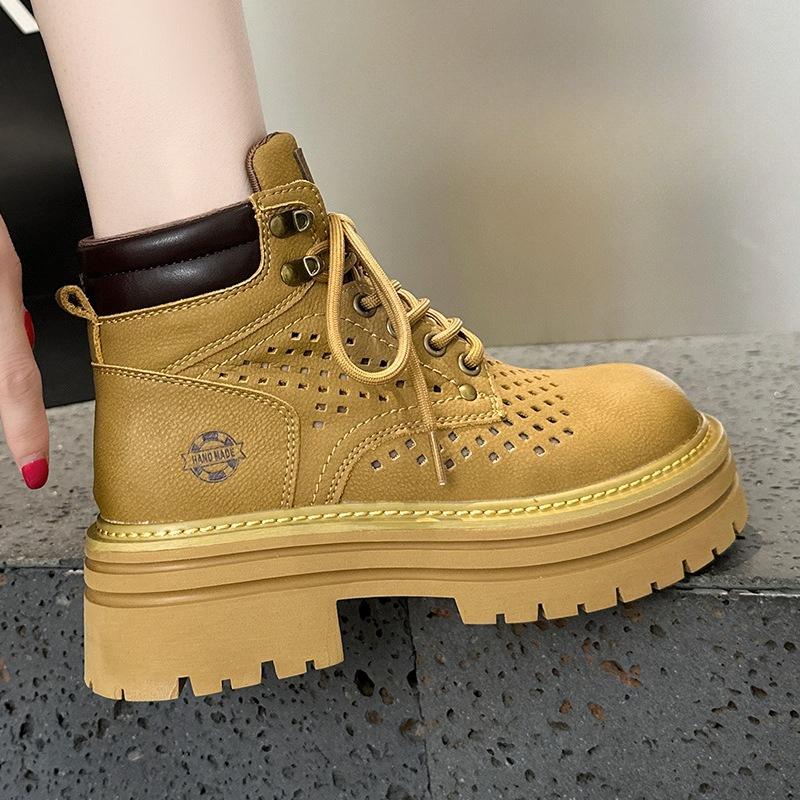 Breathable Openwork Boots, Height-increasing Thick-soled Boots, Outdoor Hiking Boots, Women's Shoes