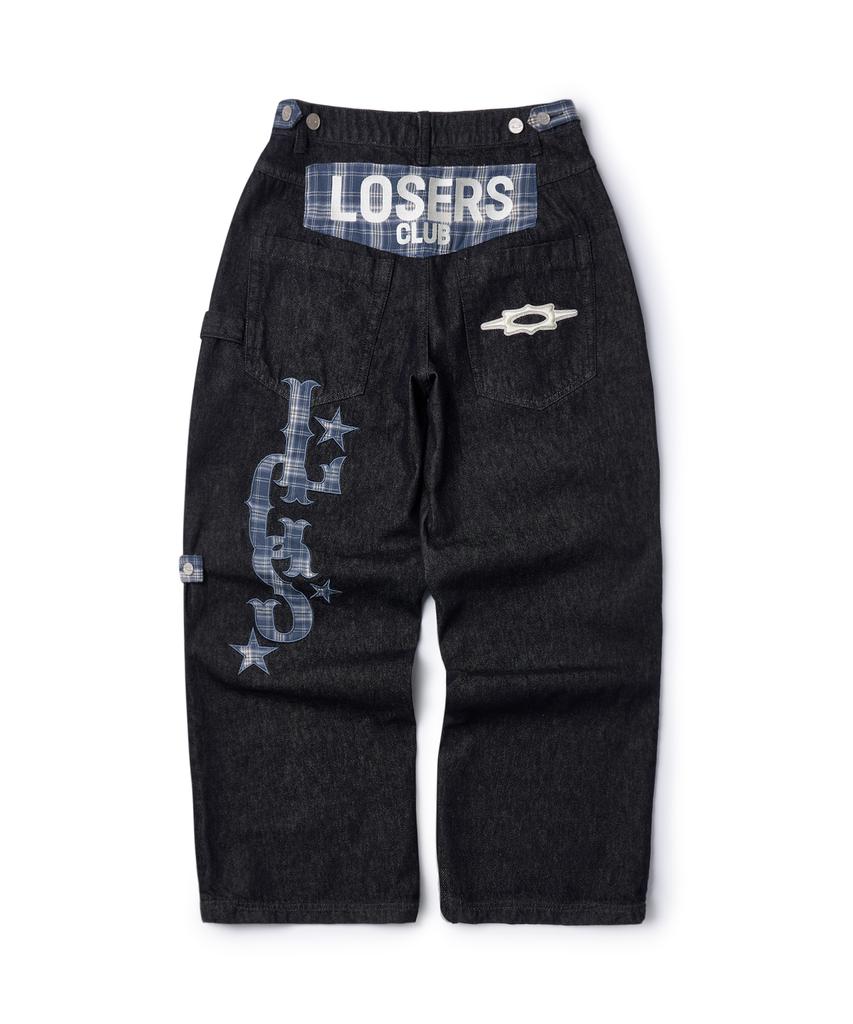 Lujeoseukeulleob Check Patch Wide Cotton Pants Indigo