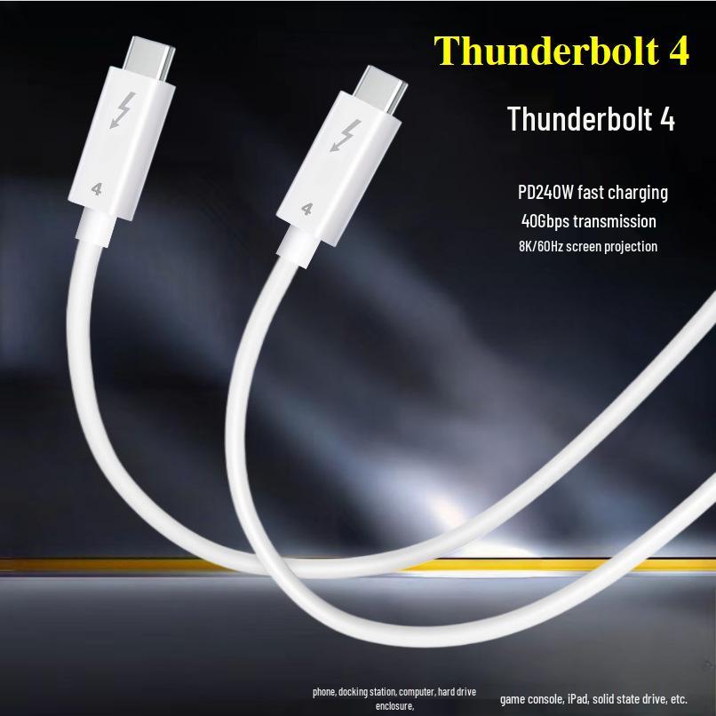 USB4 Thunderbolt 4 Type-C Data Cable, 240W Fast Charge, 40Gbps Transfer, Dual-Headed