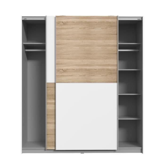Wardrobe with 2 Sliding Doors - Particle Board - Oak and White Decor - L 170.3 X D 61.2 X H 190.5 Cm - ULOS