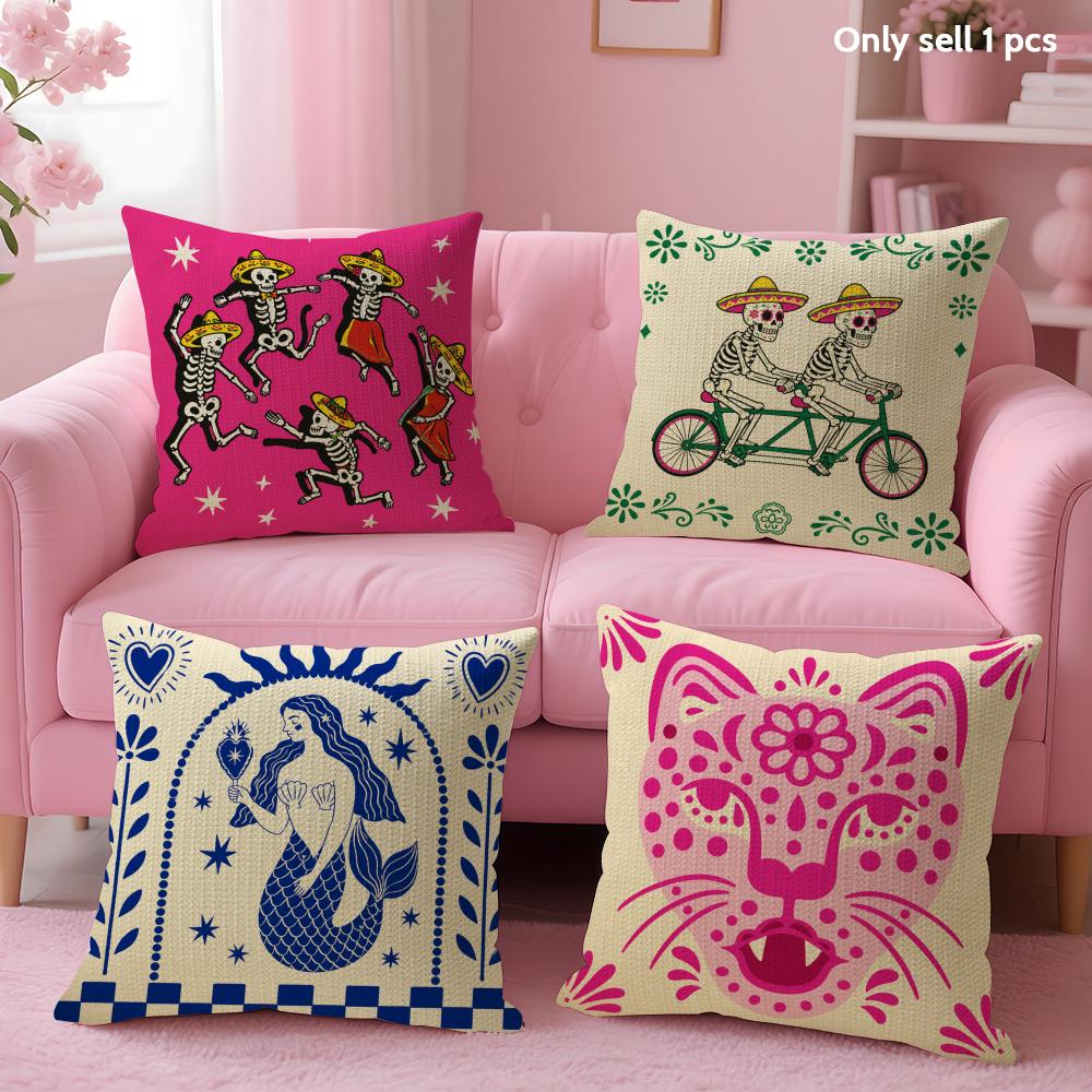 Nordic Boho Sun Leopard Palm Cushion Cover Natural Linen Organic Fabric DoubleSided Printing Sofa Home Decor Gift Pillow Case