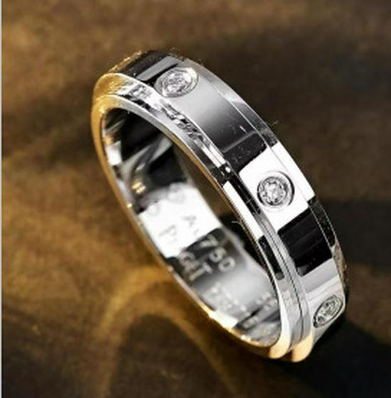 Bo Family 925 Sterling Silver Rotating Diamond-Inlaid Signature Ring Set - Double Row Full Diamond Couple Rings for Luck.