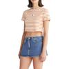 Calvin Klein Striped Round Neck Short Sleeve T-Shirt Women tops Ivory Tropical-Orange J20J222196-YBI