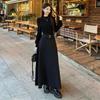 Women's Petite Black Long Sleeve Hepburn-Style Dress for Autumn/Winter, Half High Neck, High-End Feel.