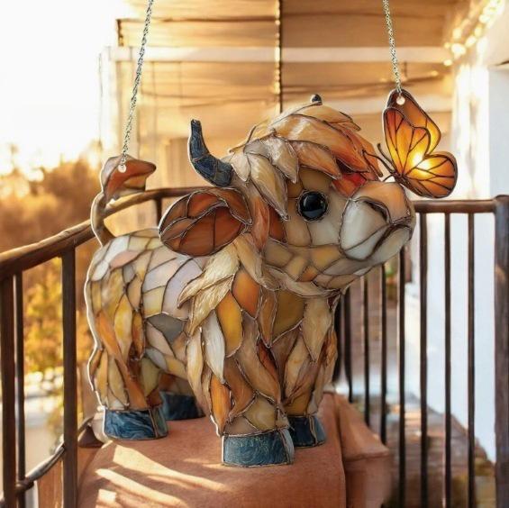 Highland Cattle & Butterfly Sun Catcher Pendant