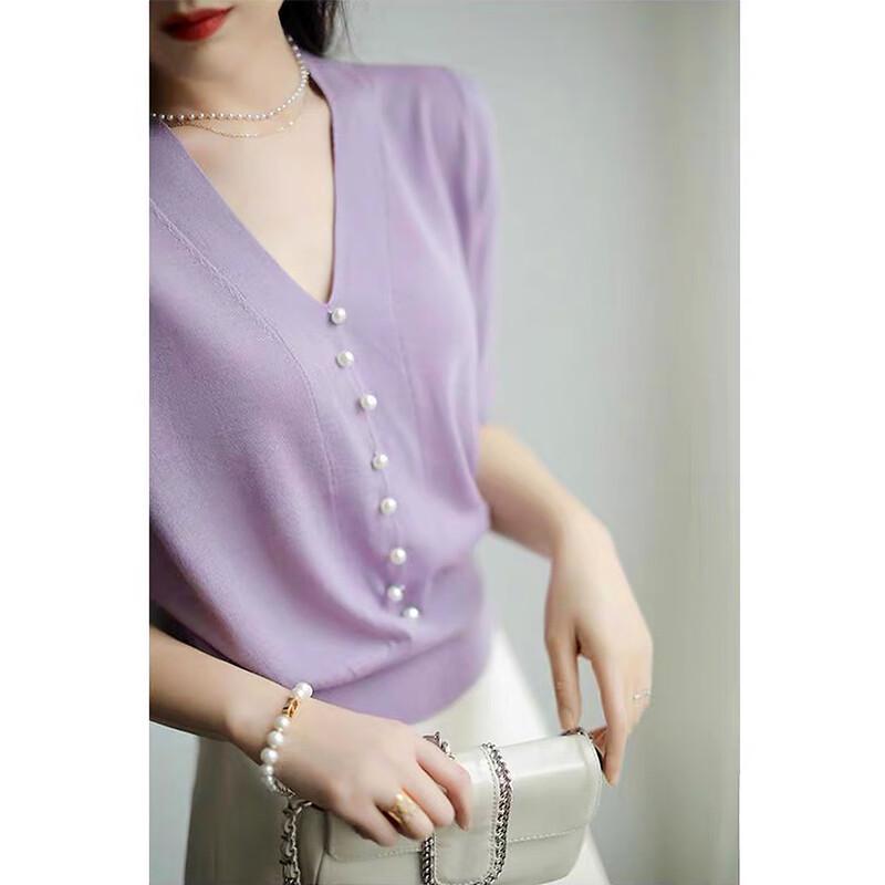 Demana Women's V-Neck 3/4 Sleeve Knit Top