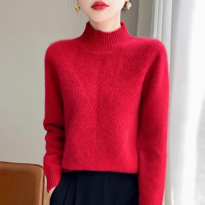 Half Turtleneck Thickened Cardigan for Women In Autumn and Winter Pullover Large Size Loose Cashmere Sweater Base Shirt Warm