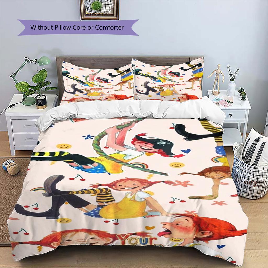 Pippi Longstocking Custom Name Pattern Bedding,Quilt Set Quilt Cover Pillowcase Home Birthday Gift(1 * duvet cover + 2 * pillowcase, without core)