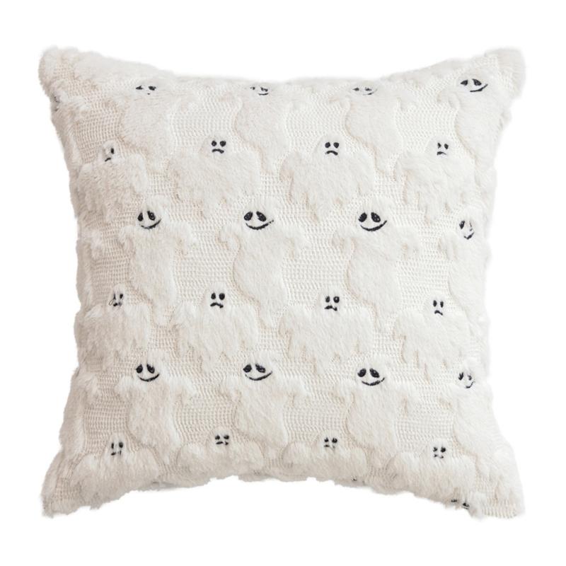 Spooky Themed Plush Pillow Cover Nursery Bedroom Decors Ghostly Pattern Throw Pillowcase for Sofa Couch Halloween Accessory
