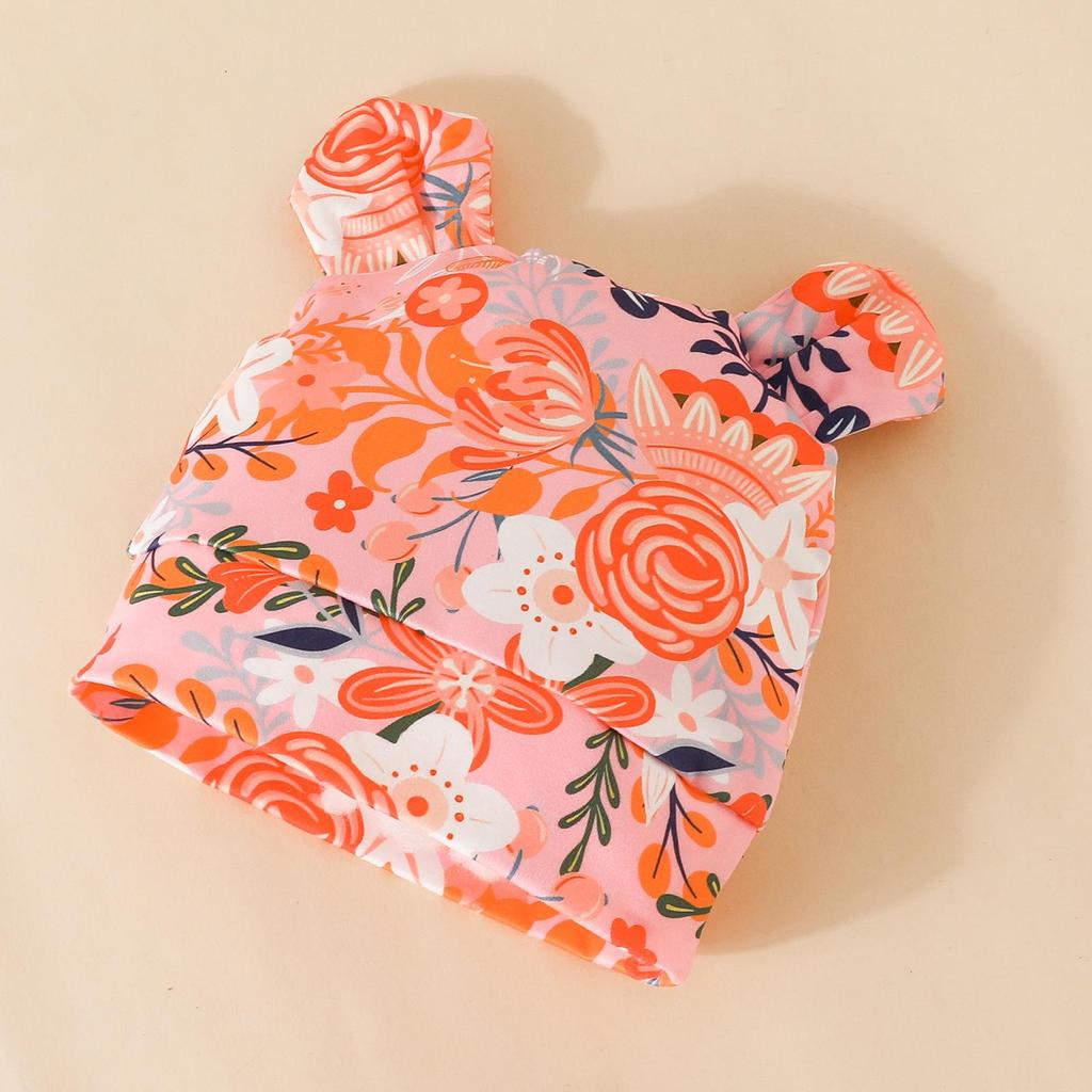 Adorable Baby Floral Flare Sleeve Jumpsuit with Hat & Headband (0-1Y)