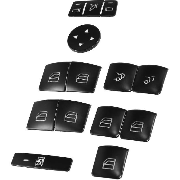 

Car Inner Front Rear Left Right Door Armrest Window Switch Button Cover Driver Passenger Sticker Panel Set Black for Mercedes-Benz E550 2010