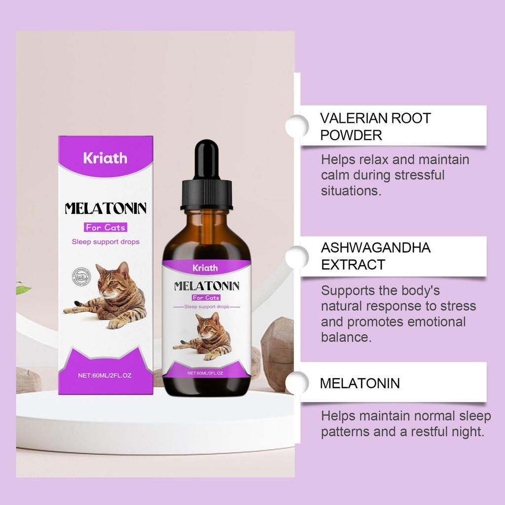 Kriath Krople do Pielęgnacji Zdrowia Zwierząt 60ml: Delikatne składniki łagodzą koty, wspomagają sen, wzmacniają odporność i zwiększają energię.