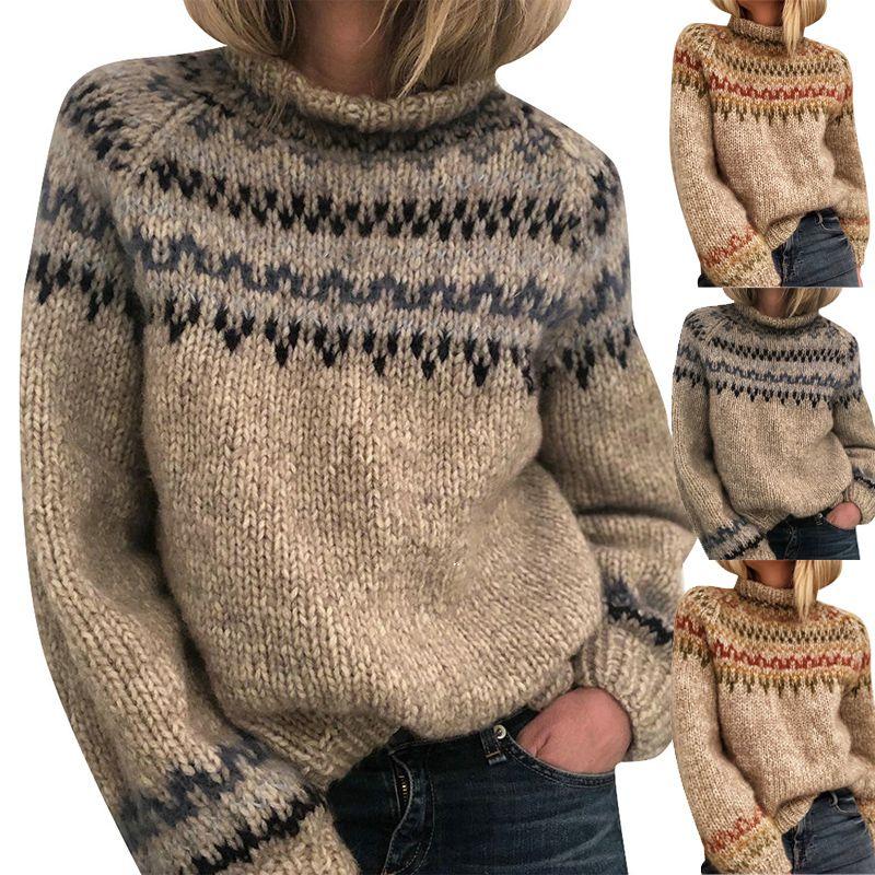 Cozy Women's Knitted Pullover Overwear Featuring Fashionable Stripe Pattern For Winter