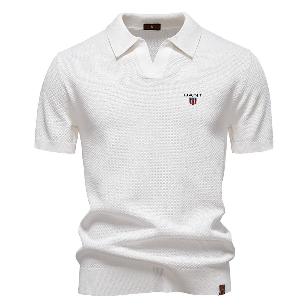 

Gant Летний вязаный свитер поло с вышивкой, с крупным узором ананаса, для мужского бизнеса, воротник чайка, мужской свитер с коротким рукавом S