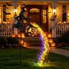 Landscape Decor for Windowsill Halloween Witch Garden Stake Light Outdoor Decoration, 33.5 Inch Waterfall-Style Metal Lighting Lawn Cauldron Ornament,