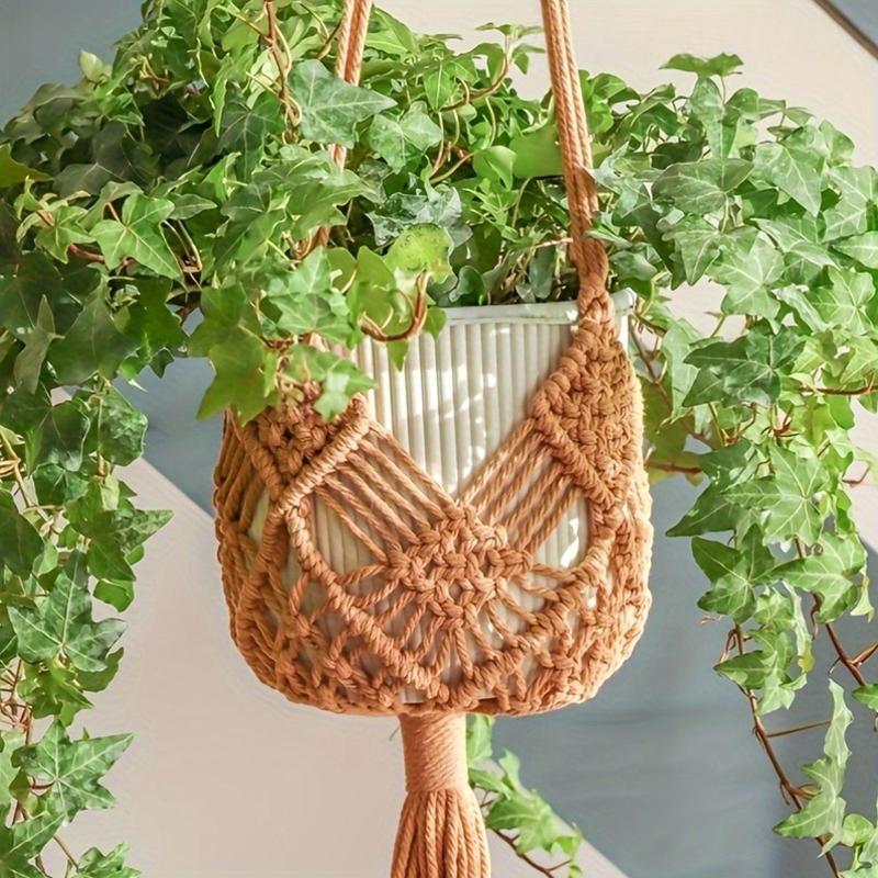 1Pcs Boho Macrame Plant Hanger for Indoor Outdoor Hanging Succulents Cotton Rope Woven Hanging Basket Flowerpot Net Pouch