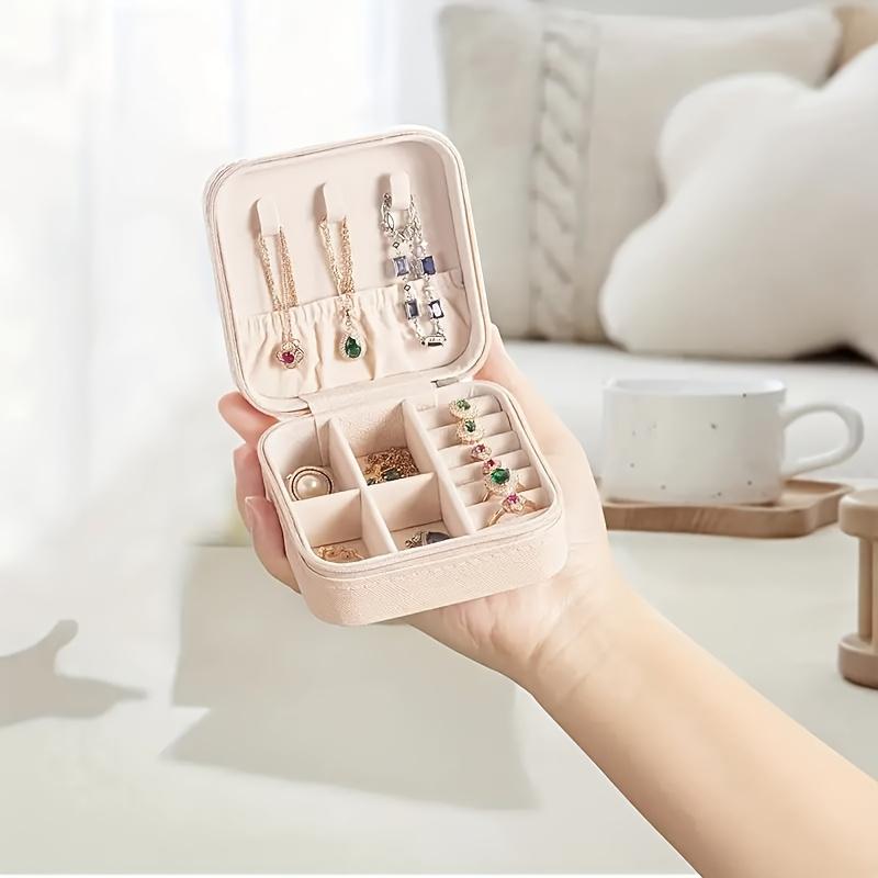 1Pc Modern Faux Leather Jewelry Box, Rectangular with Necklace Hooks, Multi-Purpose Travel Organizer for Necklaces, Earrings, and Rings, Snap Closure