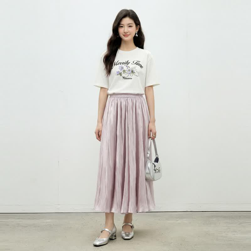 A-Line High-Waisted Pleated Midi Skirt