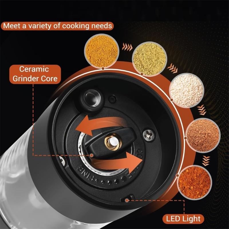 Convenient Rechargeable Salt Mill Peppers Mill Adjustable Coarseness Peppers Grinder Electric Salt Mill for Kitchen