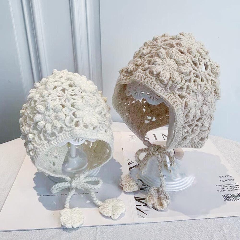 Handmade Kids Knitted Hat Crochet Princess Cap Breathable Beret Cap  for Child Girls