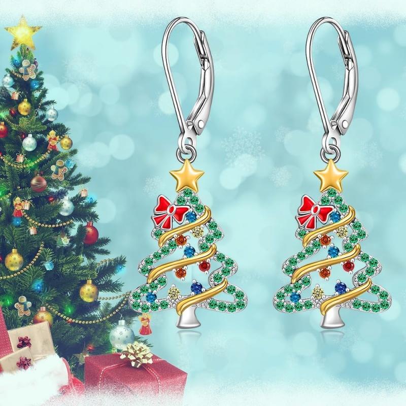 Gorgeous Sparkling Colorful Cubic Zirconia Christmas Tree Drop Earrings for Women Elegant Bowknot Party Romantic Jewelry earrings
