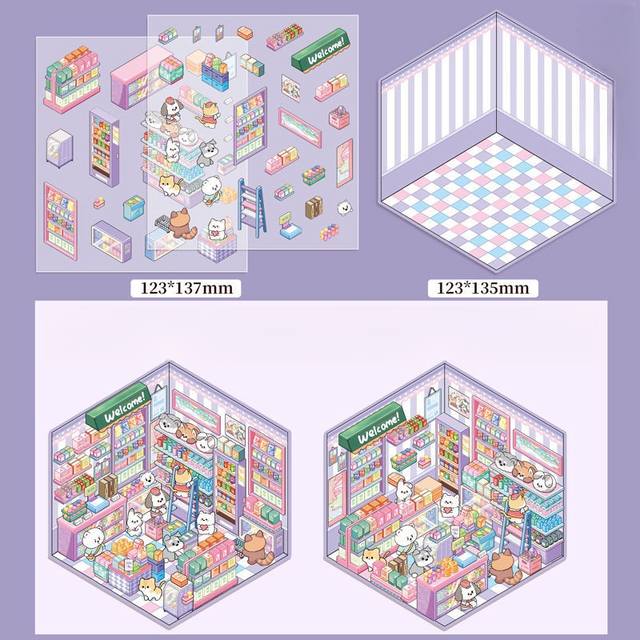 3D Landscaping Stickers Cartoon Miniature Scene DIY Cabin Scene Stacking And Pasting Hand Account Stationery Gift For Kid Child