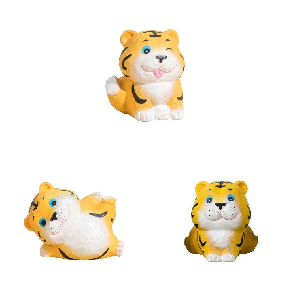 Tiger Wooden Carving Small Figurine Handcrafted Animal Decor For Kids And Gifts
