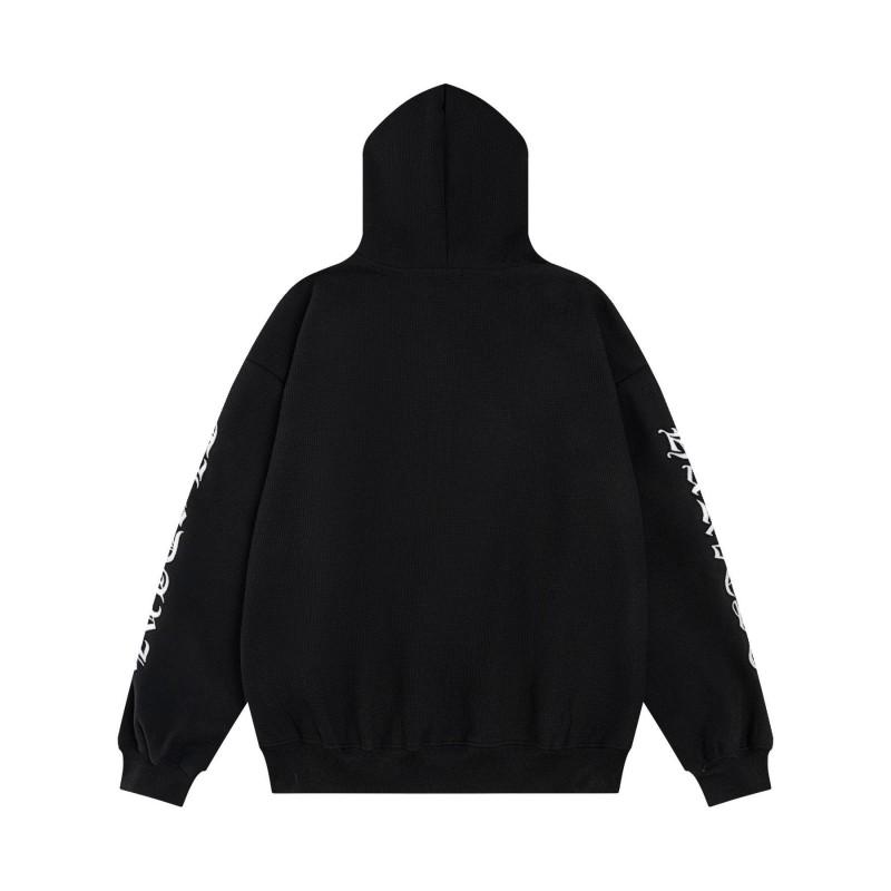 Sudadera Unisex con Capucha y Cremallera de Punto Gofrado Estilo Gótico con Detalle de Cruz Bordada