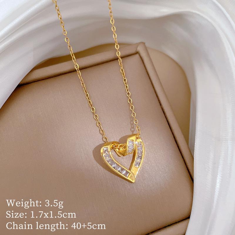 Love Zircon Personality Fashion Light Luxury Temperament Gorgeous Full Diamond Necklace Female Versatile Collarbone Chain Titanium Steel