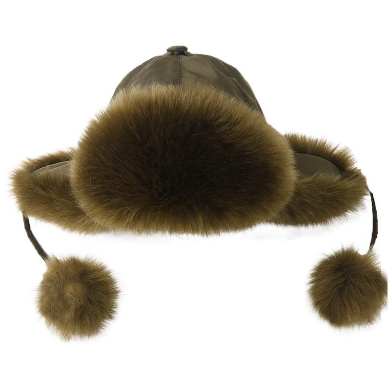 Mao Mao Lei Feng hat women's thickened warm hairball ear protection hat winter velvet imitation fur fox hair northeast cotton hat