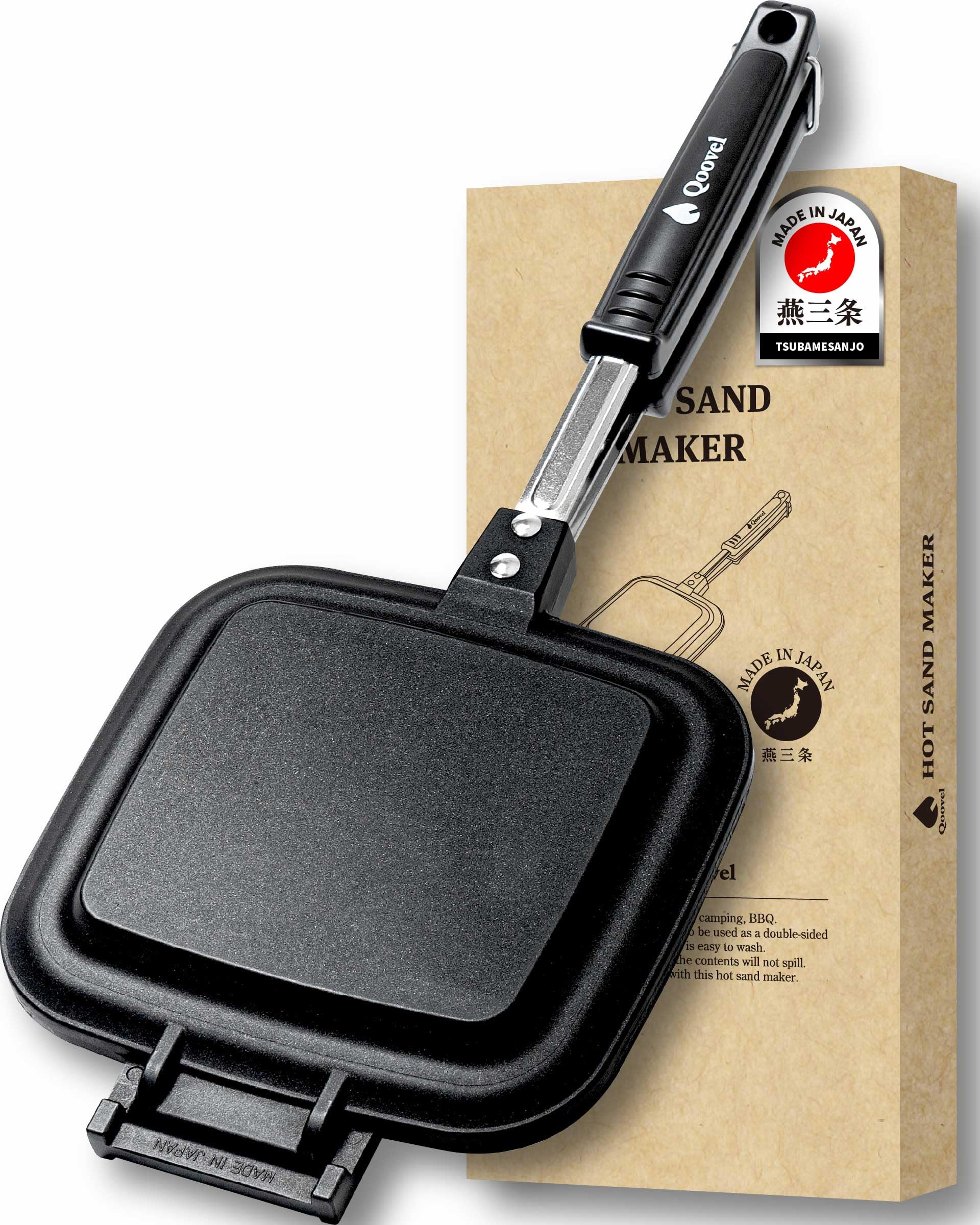 

Qoovel [Tsubame-Sanjo] Made in Japan Hot Sandwich Maker, Direct Flame Compatible, Crust Sealing Function, 50 Electronic Recipes Included, Toasts Even