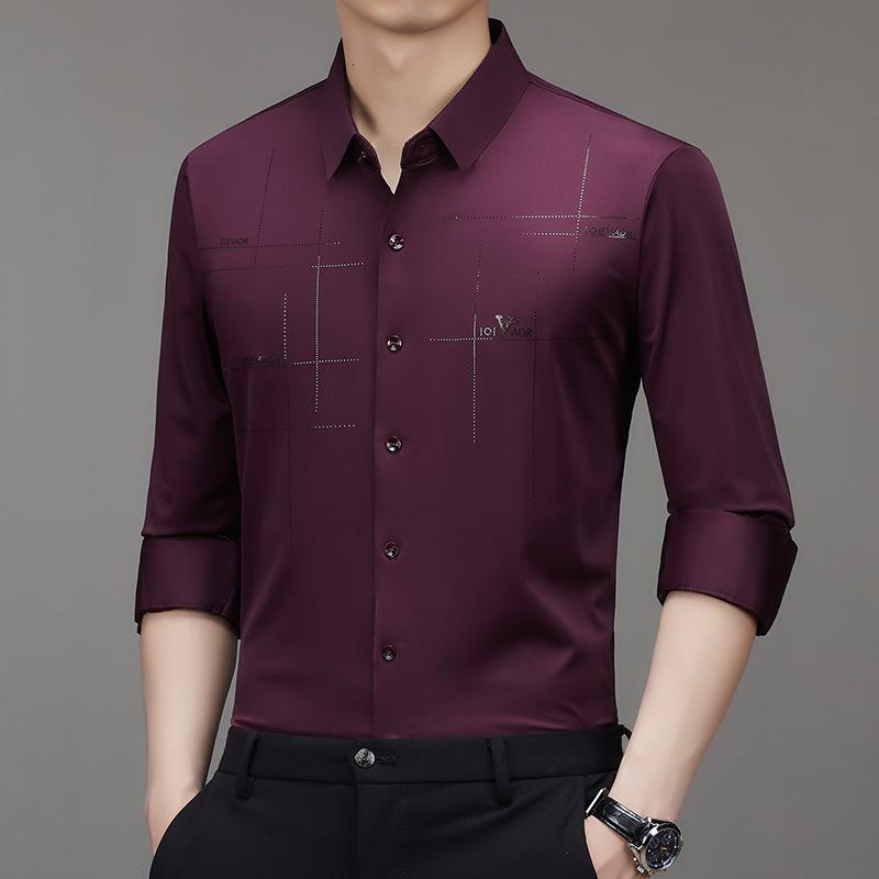 Men Long Sleeve Turn Down Collar Business Casual Wrinkle Free Shirt