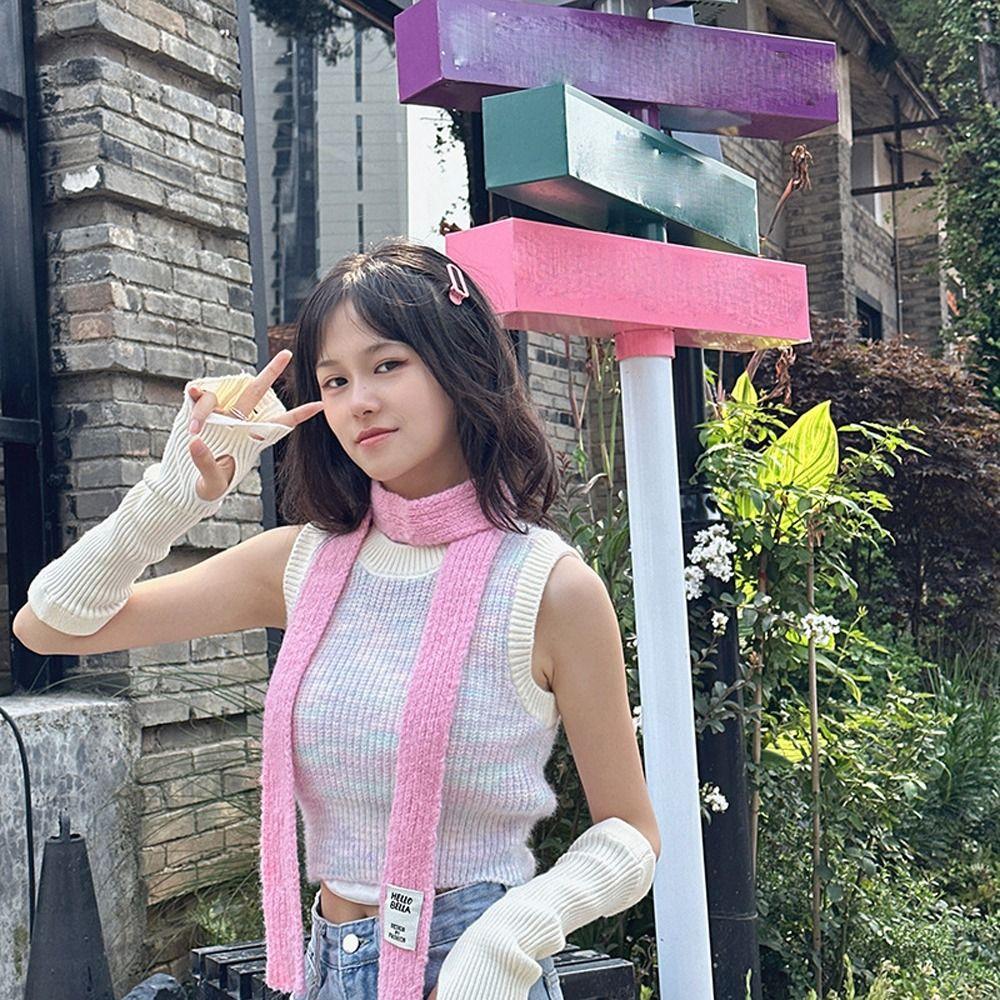 Letter Y2K Knitted Long Scarves Korean Style Neckerchief Sweet Neck Tie  Daily