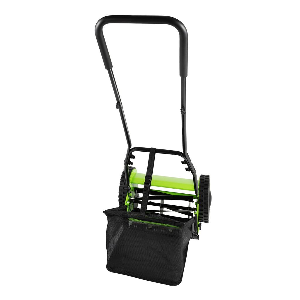 Manual Push Reel Lawn Mower 12 Inch 5 Blade Walk Behind Grass Cutter Adjustable Height with Grass Catcher