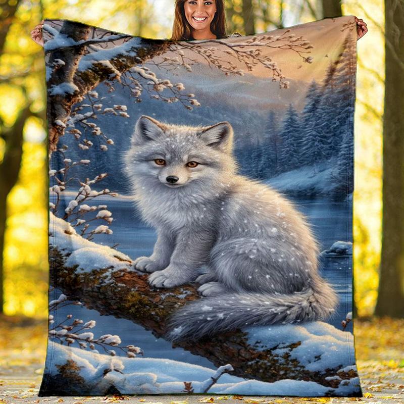 

Флисовое одеяло Снежная арктическая лиса , Зимний плед с животными 80cm x 120cm