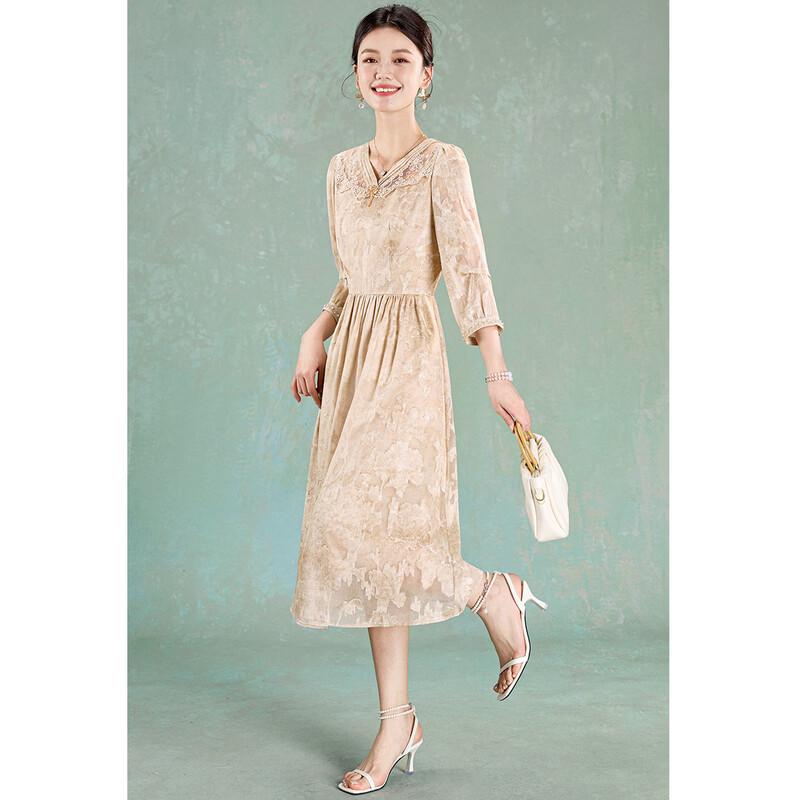 Summer Lace Sequin Beaded V-Neck A-Line Midi Dress